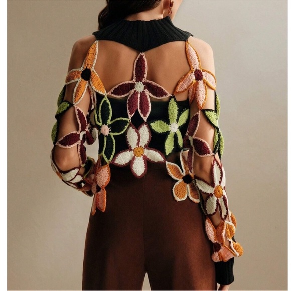 Luxe Floral Embroidered Loose Fit Long Sleeve Top S M L - Picture 3 of 4